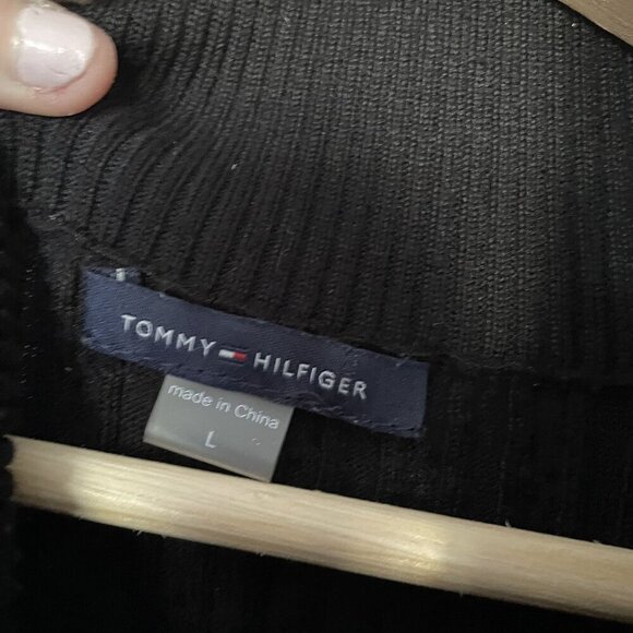 Tommy Hilfiger black knit cowl long sleeved maxi dress women's L rayon nylon - Picture 3 of 7